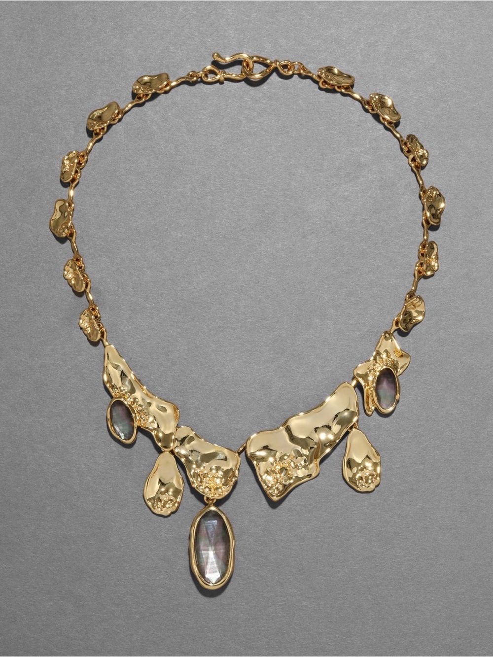 NEW Alexis Bittar Brut Gold Reef Bib Necklace Black Mother of Pearl SB17